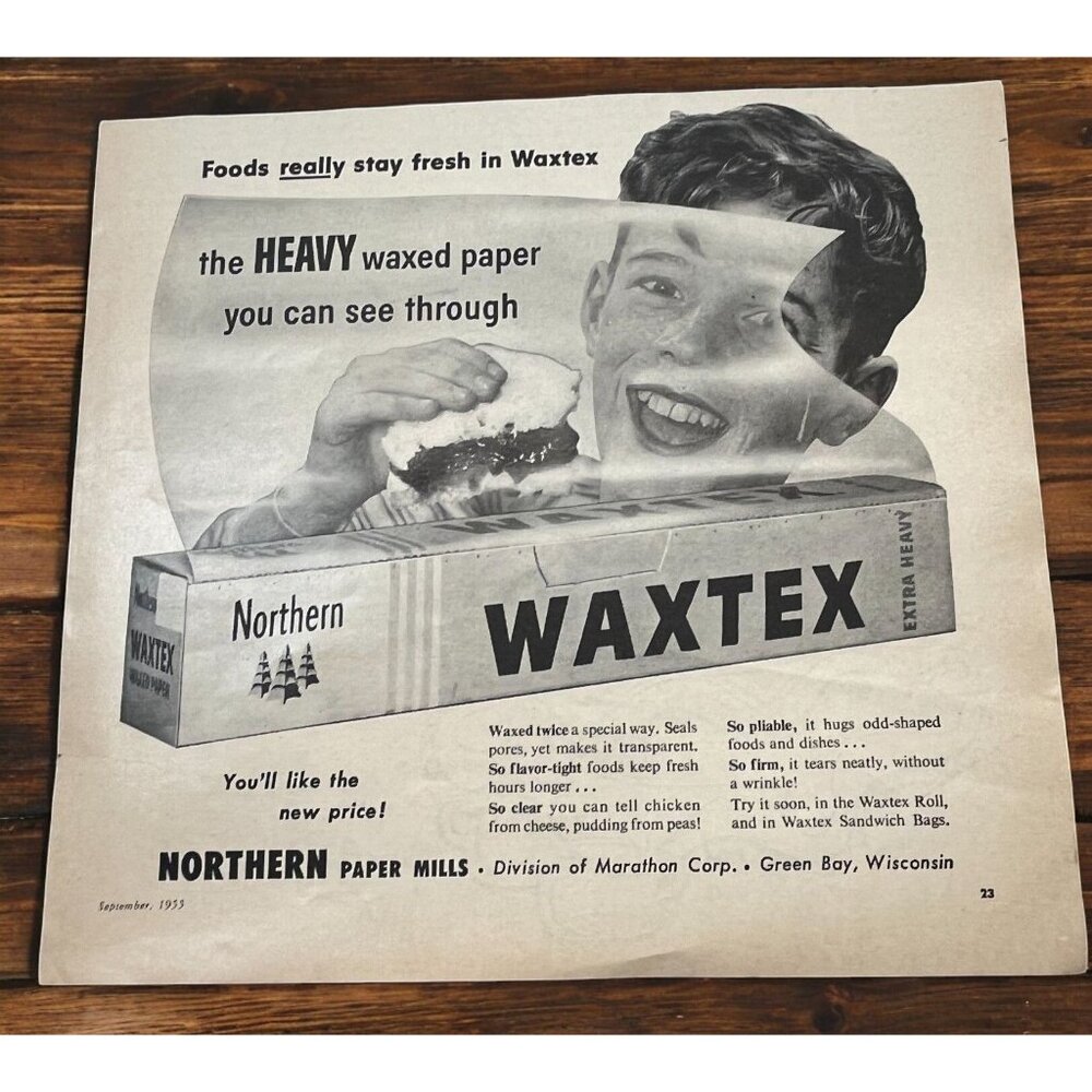 Northern Waxtex Vintage Print Ad 1950s Heavy Wax Paper Kitchen Wall Art Decor